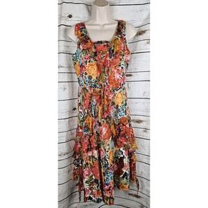 Sundance Chiffon Floral Dress 8 Sleeveless 100% Silk Ruffled Cottagecore Boho